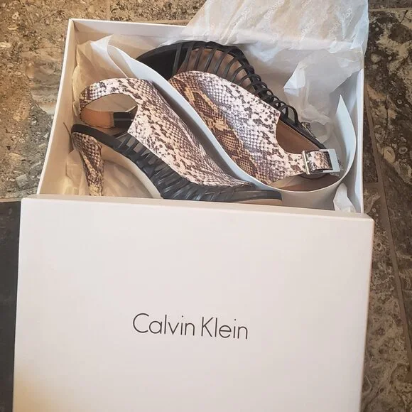 Calvin Klein Nalana Snakeskin Nappa Heels, Brand New in Box, Size 10 - Picture 12 of 12
